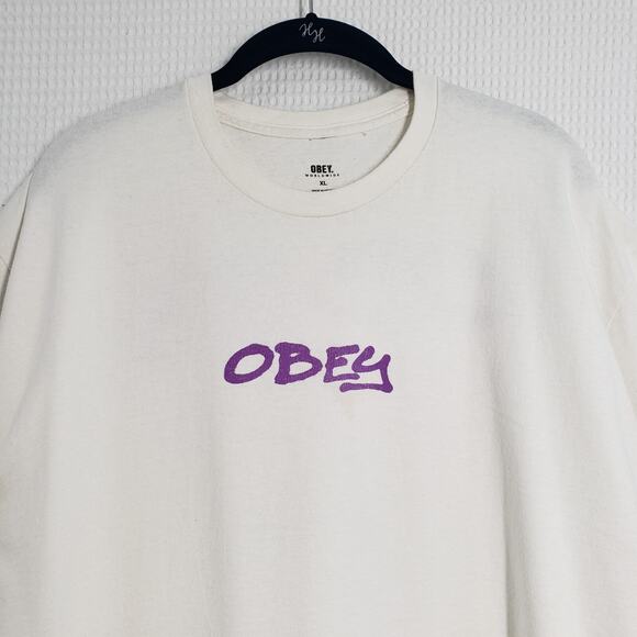 Obey T-Shirt Mens XL Ivory Short Sleeve Graffiti Skater Grunge Streetwear Zumiez - Picture 13 of 16